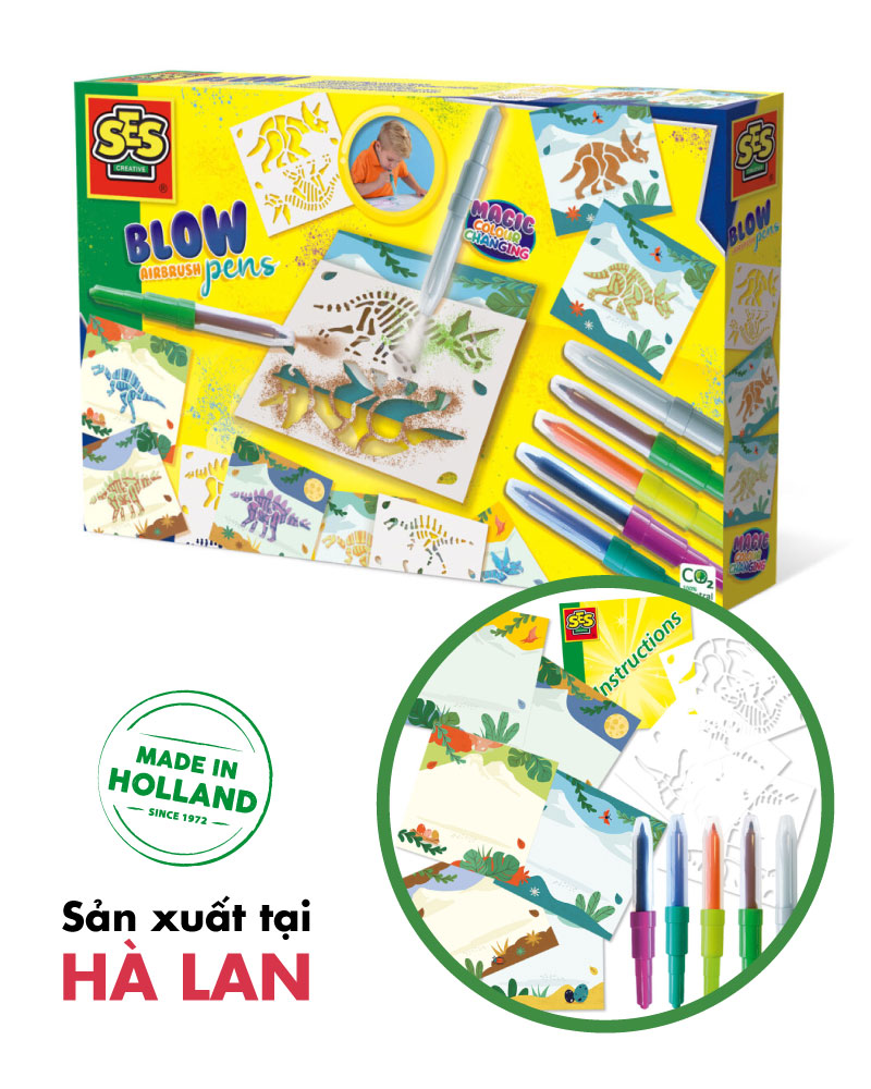 Bút thổi màu Blow airbrush pens - Dinosaurs magic colour change - 14286