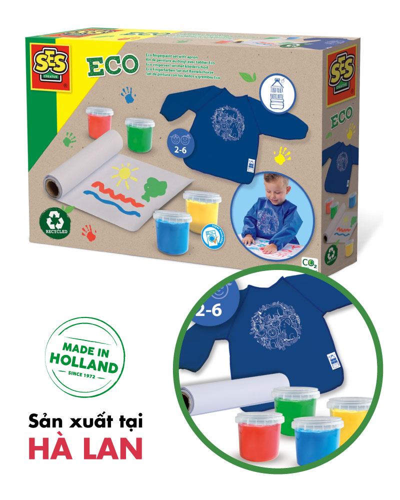 Eco Fingerpaint set with apron - 100% recycled - 24924